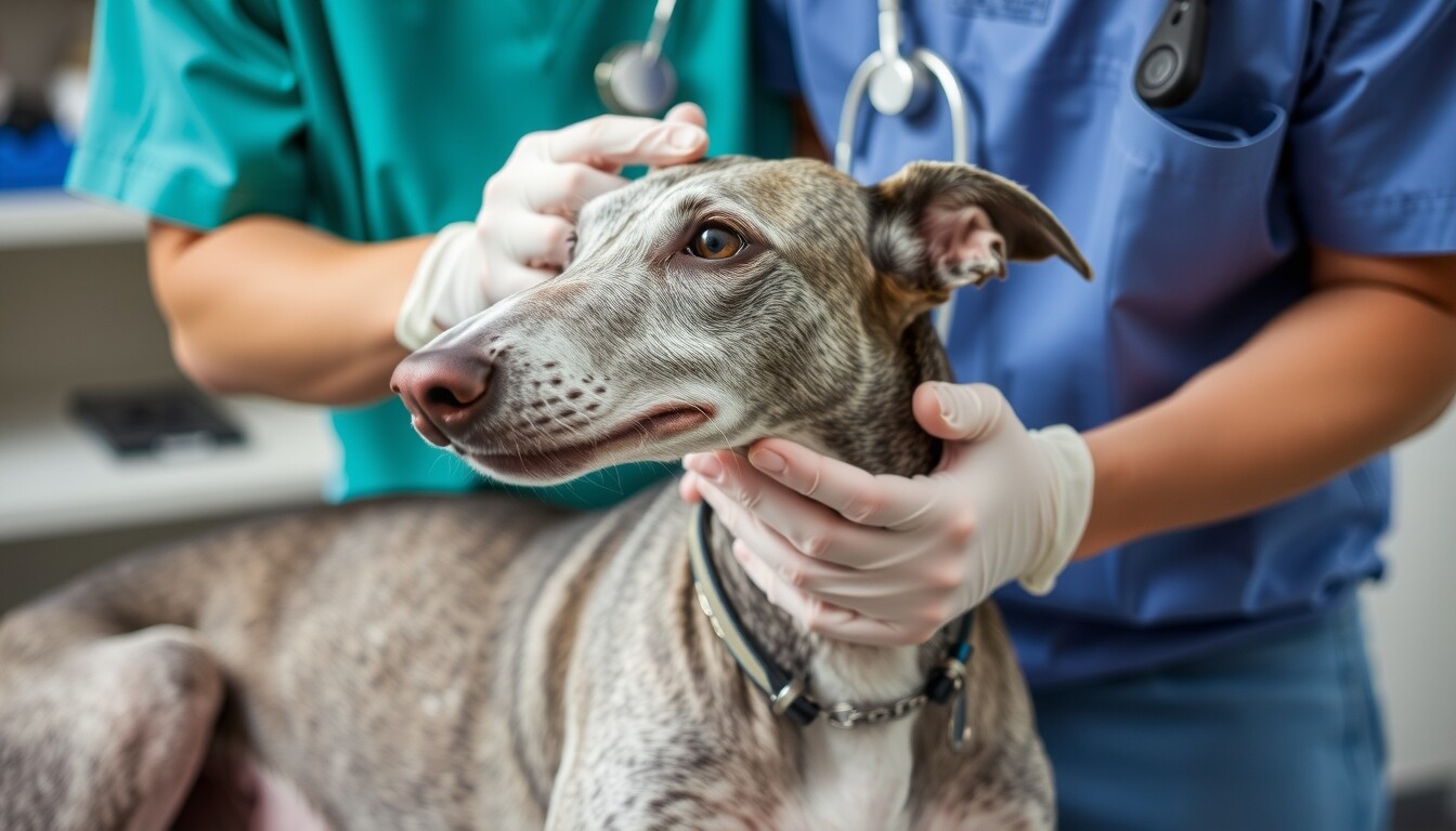 Greyhound with a Vet at the Stadium